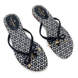 EUC Kate Spade Black White Spade Mystic Bow Slippers Size 9.5